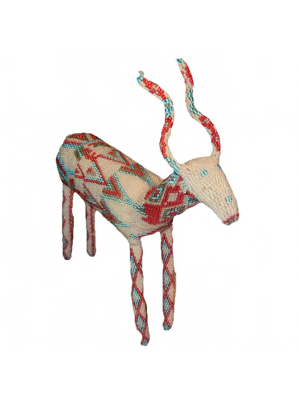 Antelope Deer 14' Glass Beaded South African Handmade Bokkie Coral Boho Chic Wht